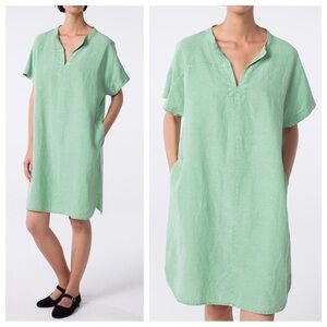 ischiko myso 904 green linen v-neck dress